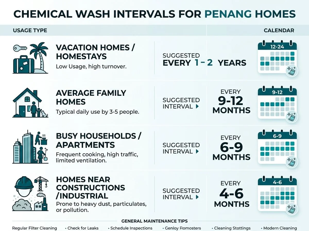 Calendar of chemical wash intervals by usage type