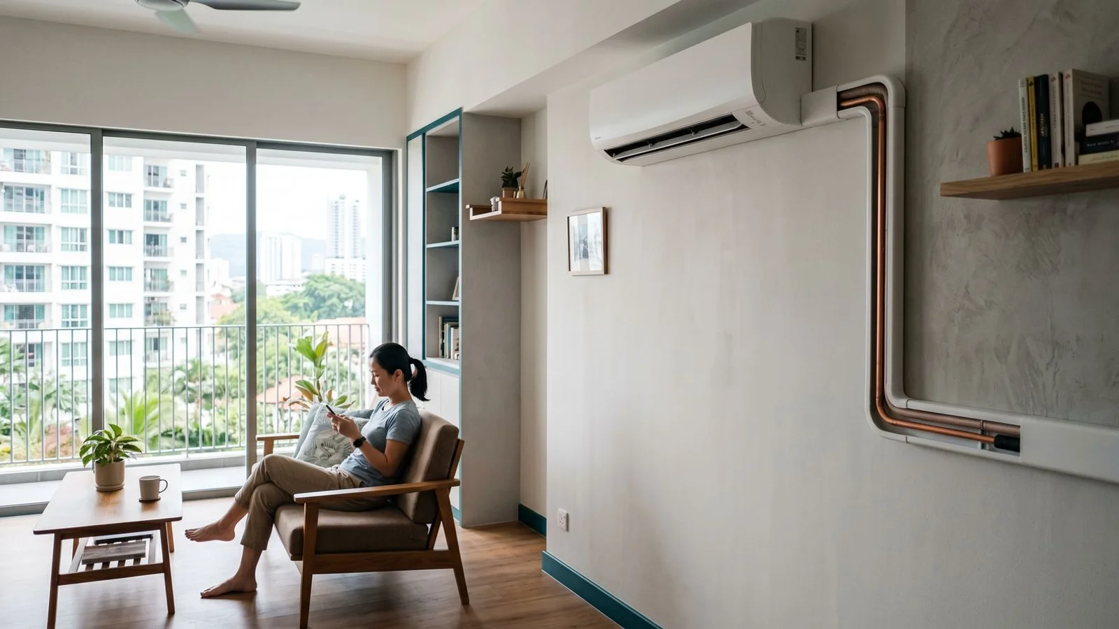 Concealed aircon piping in a modern Penang condo wall