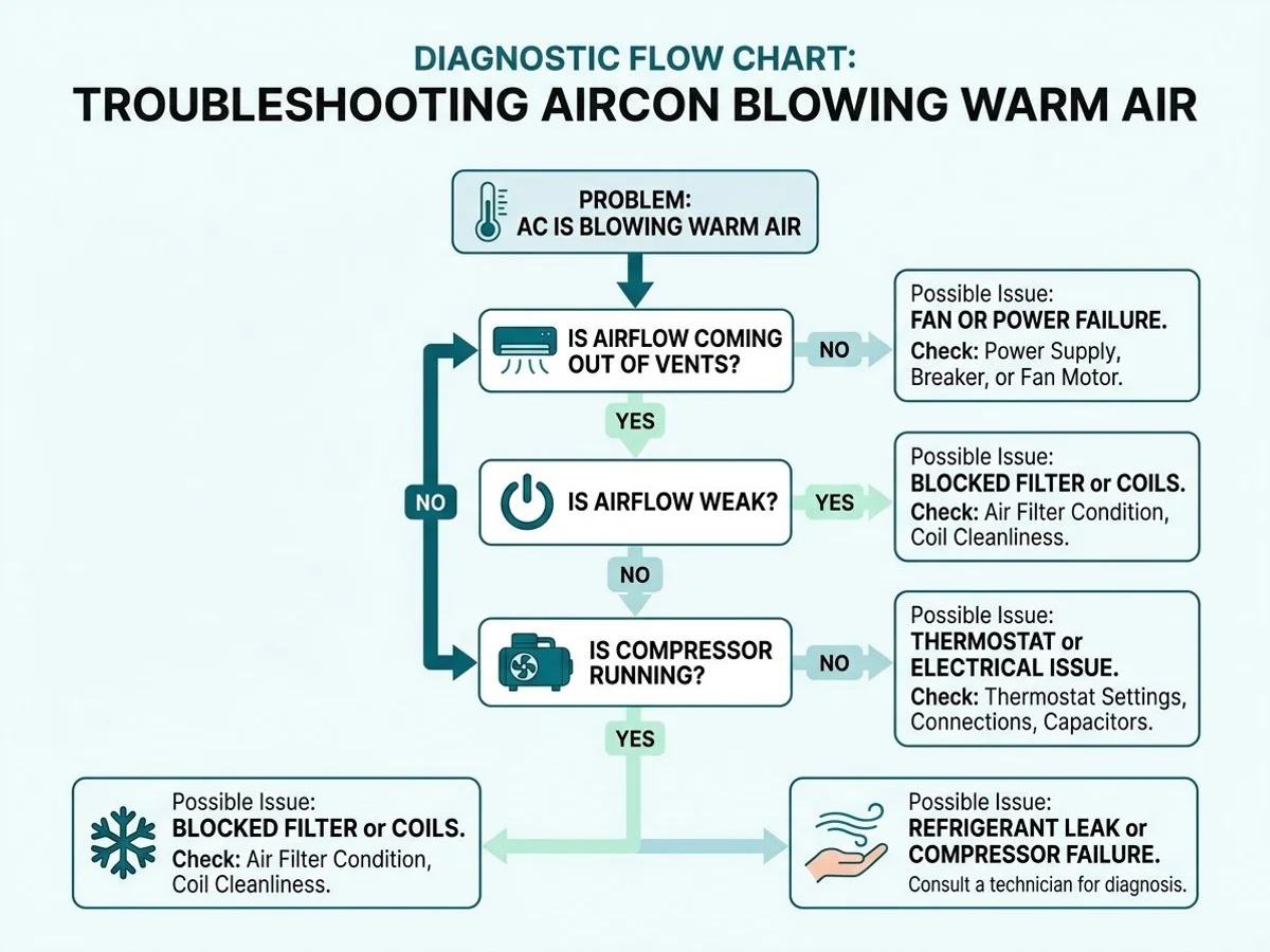 Troubleshooting chart for warm-air causes